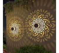 2pcs Solar-Powered Mandala Projector Light,Decorative Mandala Lights,Metal Solar Powered Outdoor Deck Step Wall Lights,Vintage Waterproof Metal Shadow Light Projector,for Fence,Patio,Garden