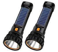 2pcs Solar/Rechargeable Multi Function LED Flashlight, with Emergency Strobe Light and 1200 Mah Battery, Emergency Power Supply and USB Charging Cabl