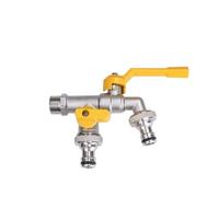 2pcs Solid Brass Garden Hose Faucet Dual Outlet Hot Cold Water Mixing Tap 1/2" Inlet for Outdoor Yard Washing Machine Per Giardino(Color 2)