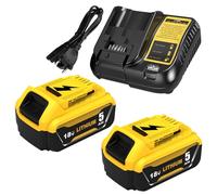 2Pcs Sostituzione per DeWalt Batteria 18V 5.0Ah DCB182 DCB180 DCB184 DCB200 DCB182 DCB181 DCB201+per Dewalt Caricabatterie 18V 3A Batteria Strumento Goodexo (giallo)