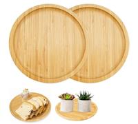 2PCS Sottobicchieri Rotondi Bambù, 20cm Vassoio da Portata Rotondo In Bambù, Vassoio Rotondo per Colazione Tablet In Legno, Vassoio Bambù Rotondo per Piante Tea Food per Sottobicchiere, Tè, Frutta