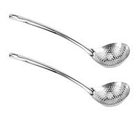 2PCS Stainless Steel Long Handle Hot Pot Colander Spoon, Slotted Skimmer Strainer with Heat Resistant Ergonomic Handle, Precision Mesh Filter Spoon for Soup Noodles Hot Pot Camping