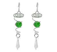 2Pcs Stainless Steel Wind Spinner with K9 Crystal Ball | Spiral Tail Stabilizer for Garden/Porch/Office | Stress Relief & Decorative Wind Chime (Green)