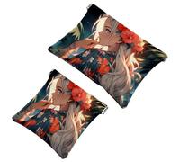 2Pcs Starry Sky Flamingo Girl-903 Shrapnel Pouch: borsa per il trucco essenziale per le donne in movimento, Multicolore, A:7.1x5.8in/18x14.8cm,B:4.7x4.5in/12x11.5cm
