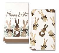 2PCS Strofinacci Cucina Pasqua, 40 x 60 CM Happy Easter Strofinacci Pasqua con Motivo Coniglio Foglia, Asciugamani Cucina Primavera in Microfibra Morbido, per Decorazione Pasquale, Regali, Cucina (A)