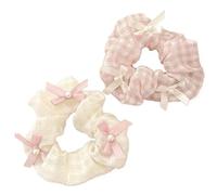 2Pcs Stylish Satin Checkerboard Bow Hair Ties, Chic Elastic Ponytail Holders, Fashion Hair Accessories for Women Daily Wear(2PCS)