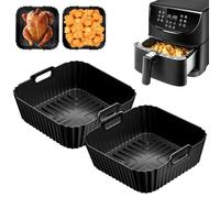 2PCS Teglie Cestino Friggitrice ad Aria per COSORI 5,5/6L,Cecotec 6 L/5,5 L, Philip XL 6,2 L,21CM Inserto in Silicone per Friggitrice, Quadrato Stampo in Silicone per Friggitrice Ad Aria Calda