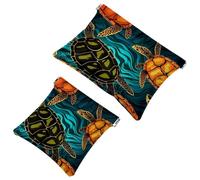 2Pcs Turtles in the Water-419 Pocket Cosmetic Bag per borse, borsa per il trucco impermeabile sacchetto cosmetico, portatile senza cerniera borsa per il trucco, Multicolore 05, A：7.1x5.8in/18x14.8cm，B