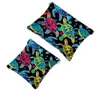 2Pcs Turtles in the Water-419 Pocket Cosmetic Bag per borse, borsa per il trucco impermeabile sacchetto cosmetico, portatile senza cerniera borsa per il trucco, Multicolore 01, A：7.1x5.8in/18x14.8cm，B