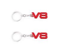 2Pcs V8 Portachiavi Per Auto Portachiavi Decorazione Distintivo V8 Emblema Adesivo, Rosso, Taglia unica