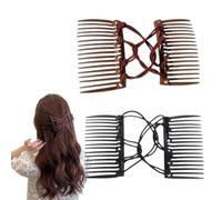 2PCS Vintage Creative Magic Hair Comb,doppio lato elastico pettine capelli scivola, doppio scivola per capelli per i capelli fai da te (Nero+Marrone)