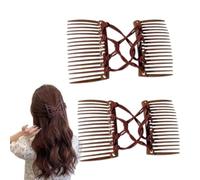 2PCS Vintage Creative Magic Hair Comb,doppio lato elastico pettine capelli scivola, doppio scivola per capelli per i capelli fai da te (Marrone)