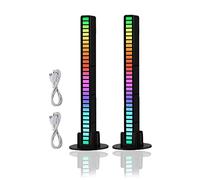 2Pcs Wireless Sound Activated RGB Light Bar, Rechargeable 16/32 Bit LED Sound Control Pickup Rhythm Lights for Room, Gaming, Car (Black-32 LED)