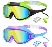 2PCSC Occhialini da Nuoto per Bambini con Tappi per Le Orecchie e Clip per Naso - Occhialini da Nuoto con Protezione UV Antiappannamento per Ragazzi e Ragazze dai 3 ai 15 Anni(2PCS Green-Purple)