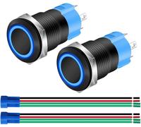 2Pezzi 0.47 Pollici/12Mm Metallo Nero Pulsante Momentaneo 12V-24V 3A LED Normalm