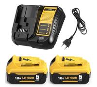 2pezzi 5000mAh Ricambio per Dewalt Batteria 18V + 10.8-20V DCB107 Ricambio per Dewalt Caricatore DCB180 DCB181 DCB182 DCB184 DCB201 DCB204(giallo)