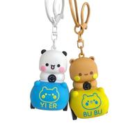 2Pezzi Bubu Dudu Portachiavi Mini Statua Cartoon Kawaii Orsi Panda Ritorno Auto Portachiavi Carini per Donne Ragazze Zaini Chiavi dell'Auto