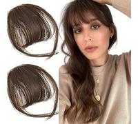 2pezzi Clip per Parrucca Artificiale,Frangetta Finta Extension,Frangia a Clip Estensione dei Capelli,Moda Frangia Soffice Capell-i Clips,Marrone e Nero con Basette Frangi-a Cli-p