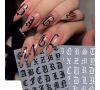 2pezzi Gothic Nail Stickers Y2K Big Alphabet Old English Letter Character Nail Design White Black Decals DIY Adhesive Nail Art Decoration Stickers Manicure Tipsadesivi unghiestickers unghieadesiv nail