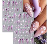 2pezzi Pink Flower Nail Stickers Relief Elegant Five Petal Flower Purple Magnolia Blooming Floral Adhesive Sliders Wedding Designs Decoration Nail Decalsadesivi unghiestickers unghieadesiv nail art ad