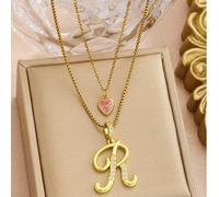 2pezzi/Set Collana Doppia con Iniziale Lettera Cuore Rosa Perfetta e Affascinante per Ragazzi e Ragazze Gioielli Vintage per Serata Cinema e Street Snap Regali di Moda A,B,C,D,E,F,G,H,I,J,K,L,M,N,O,P,