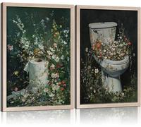 2psc Bathroom Wall Art Floral Canvas Prints Fun Plant Theme Paintings Gallery Grade Artwork Creative Posters Home Decor(60x90x2/Inner frame)