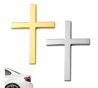 2pz Adesivi Croce per Auto, Autoadesivi Lega di Zinco Decori Croce 3D Decorazioni Auto Cristiane per Camion SUV Carrozzeria Bagagliaio Coffano Parafango (Argento, Oro)