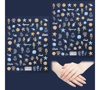 2pz Adesivi per Unghie Stelle Marine, Decalcomanie Unghie Vita Marina Rilievo 5D Adesivi Unghie Conchiglia Spiaggia Tema Oceano Unghie Estive per Donne e Ragazze Saloni Unghie Fai (Ocean A)