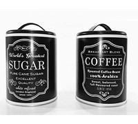 2pz Barattoli Contenitore Latta Nero Zucchero e caffè Dim11x15 cm