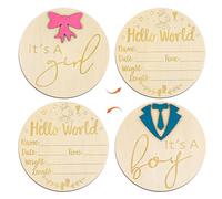 2pz Cartello in Legno per Annuncio del Bambino, 15cm Fronte-Retro Cartello per Rivelare Sesso Neonato Targa per Neonato Ciao Mondo per Neo Genitori Asilo Nido Baby Shower (Cravatta, Fiocco)