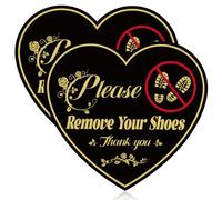 2pz Cartello Please Remove your Shoes, 15x13,7cm a Forma di Cuore Cartello No Scarpe Autoadesivo Cartello Segnaletico Impermeabile Togliti le Scarpe per la Porta di Casa