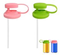 2pz Coperchi per Lattine di Soda, Antigoccia Riutilizzabili Coperchi Lattine Bibite con Cannuccia Silicone Senza BPA Tappo Can per Can Standard da 11/12/14/16/19oz (Rosa, Verde)