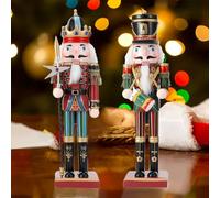 2Pz Decorazioni Natalizie per Schiaccianoci, 30CM Soldato Grande per Schiaccianoci di Natale in Legno, Classiche Tradizionali di Natale Ornamenti per interni, Bambole Giocattoli Regali di Capodanno