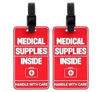 2pz Forniture Mediche All'Interno Etichette, Etichette Mediche per Bagagli Medici Design Tridimensionale con Schede Informative e 2pz Cinghie Robuste per Varie Valigie o Zaini Viaggio