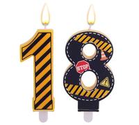 2pz Logo Avvertimento a Tema Candeline di Compleanno Numero, Candeline a Righe Gialle e Nere Cono Stradale e Barriera Segnalazione Torte Decorazioni per Feste Compleanno Articoli (Numero 18)