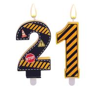 2pz Logo Avvertimento a Tema Candeline di Compleanno Numero, Candeline a Righe Gialle e Nere Cono Stradale e Barriera Segnalazione Torte Decorazioni per Feste Compleanno Articoli (Numero 21)