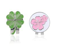 2pz Marcatore Magnetico Golf, Moda Quadrifoglio e Fiore Clip per Cappello da Golf Motivo Sakura Rosa e Quadrifoglio Verde per Golfisti Donne Uomini