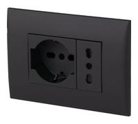 2PZ PLACCA PRECOMPOSTA 2211 ELECTRALINE NERO POSTI 2 PRESA 10/16 + SCHUKO VOLT 220 A 16