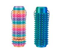 2pz Portachiavi Spiky Grippie Fidget, Giocattolo Rotante Portatile Mini Stim Arrotolato Concentrazione Rilassamento Massaggio Calmante Ideale Adulti e Come Regalo (Blu Verdastro e Arcobaleno)
