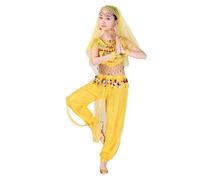 2Pz Ragazza Belly Dance Paillettes Indiano Costum Top + Pantalon, Costume da Performance Costume da Danza Set di spettacoli di Halloween in Costume per Ragazze di Danza del Ventre per Bambini