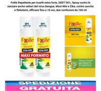 2pz Repellente per insetti extra forte, 50%, Spray contro le zanzare 100ml