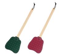 2pz Scacciamosche in Pelle, Scacciamosche Manuale Manico Lungo Legno con Corda Appesa Scacciamosche Pelle Resistente e Pratica Interni per Mosche Zanzare Api(Rosso, Verde Scuro)