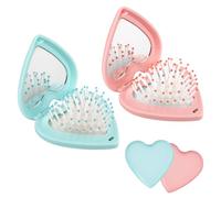 2pz Spazzole per Capelli da Viaggio Pieghevoli, a Forma di Cuore Mini Spazzola per Capelli Portatile con Specchio Pettine per Capelli Piccolo Tascabile per Uomini Donne Ragazze(Blu, Rosa)