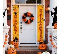 2pz Striscione Porta Happy Halloween, Decorazione Feste Halloween con Stampa a Pipistrello Ragno Castello Gatto Nero Cartello Portico per Festival per Porta d'Ingresso Parete Interno Esterno