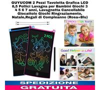 2pz Tavoletta Magnetica Grafica LCD 8,5" Lavagna Cancellabile x Bambini Giochi