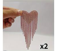 2Pz Toppe A Frange In Strass Lucido A Forma Di Cuore Applicabili Con Ferro