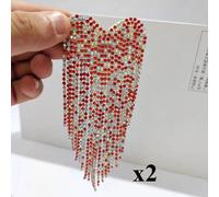 2Pz Toppe A Frange In Strass Lucido A Forma Di Cuore Applicabili Con Ferro