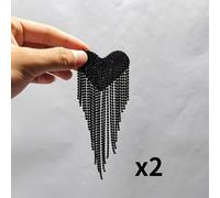 2Pz Toppe A Frange In Strass Lucido A Forma Di Cuore Applicabili Con Ferro