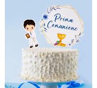2pz Topper Prima Comunione Bambino Cake Topper Blu Scritta Prima Comunione Decorazione per Torta Cupcake Comunione per Bambini Decorazione Festa