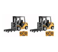 2set 1/64 Full Proportional RC Forklift Toy, Alloy Forklift Toy Car Model 2 in 1 Transformable Lift Fork & Hook Engineering Vehicle Tabletop Toys with Lights & Sounds Gifts for 4+ Kids